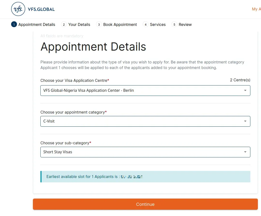 VFS Appointment Details